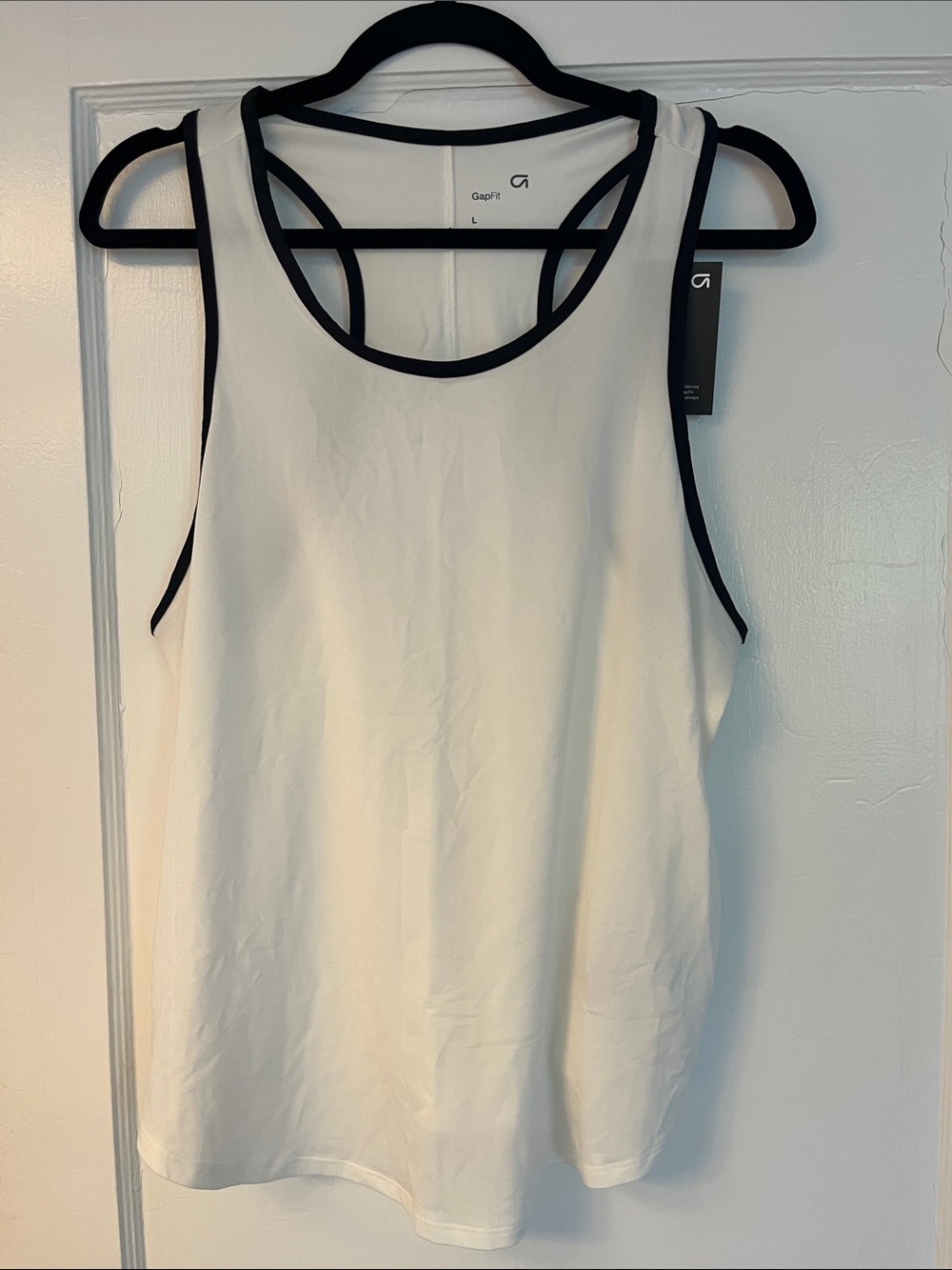 NWT GapFit White Racerback Tank with Black Trim